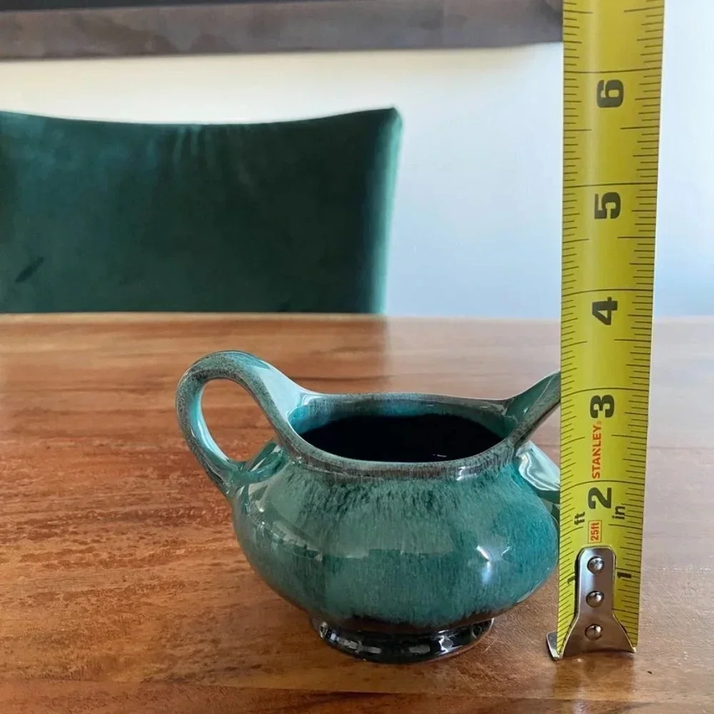 RARE 1960s cream and sugar pottery set from Canuck Pottery Ltd. Green Turquoise